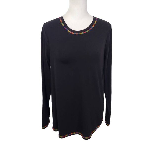 Laurie Felt Black Long Sleeve Tee with Rainbow Stitching Size XXS - Picture 1 of 7